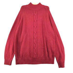 Phys. Sci. Men's Cable Knit Pullover Sweater Red XL Mock Neck Cotton